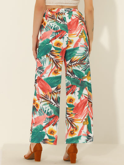 Floral Palazzo Elastic Waist Casual Wide Leg Tropical Beach Pants