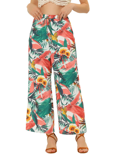 Floral Palazzo Elastic Waist Casual Wide Leg Tropical Beach Pants