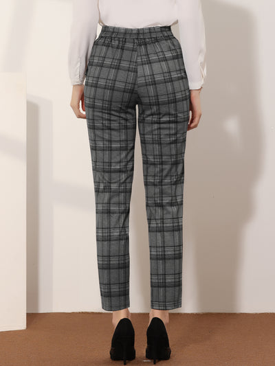 Vintage Tartan Plaid Pants Elastic Waist Straight Long Trousers