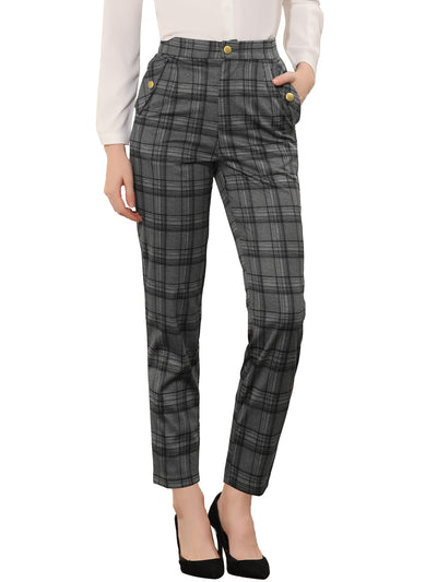 Vintage Tartan Plaid Pants Elastic Waist Straight Long Trousers