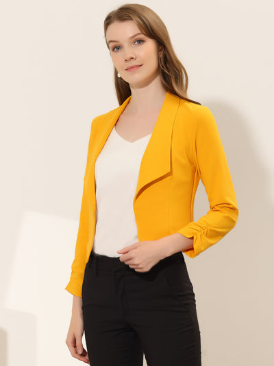 Notched Lapel Ruched Sleeve Business Cropped Jacket Blazer