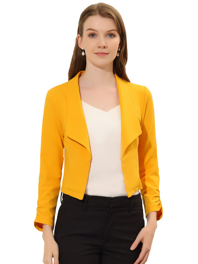 Notched Lapel Ruched Sleeve Business Cropped Jacket Blazer