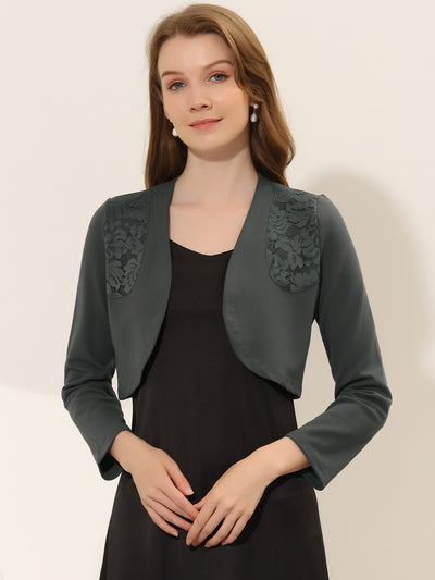 Lace Insert Office Open Front Crop Cardigan Bolero Shrugs