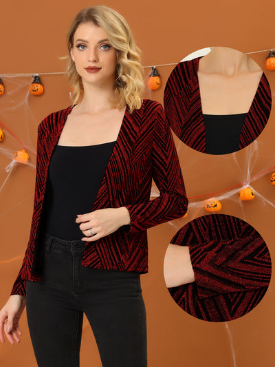 Open-Front Jacket Sparkly Glitter Collarless Christmas Cardigan