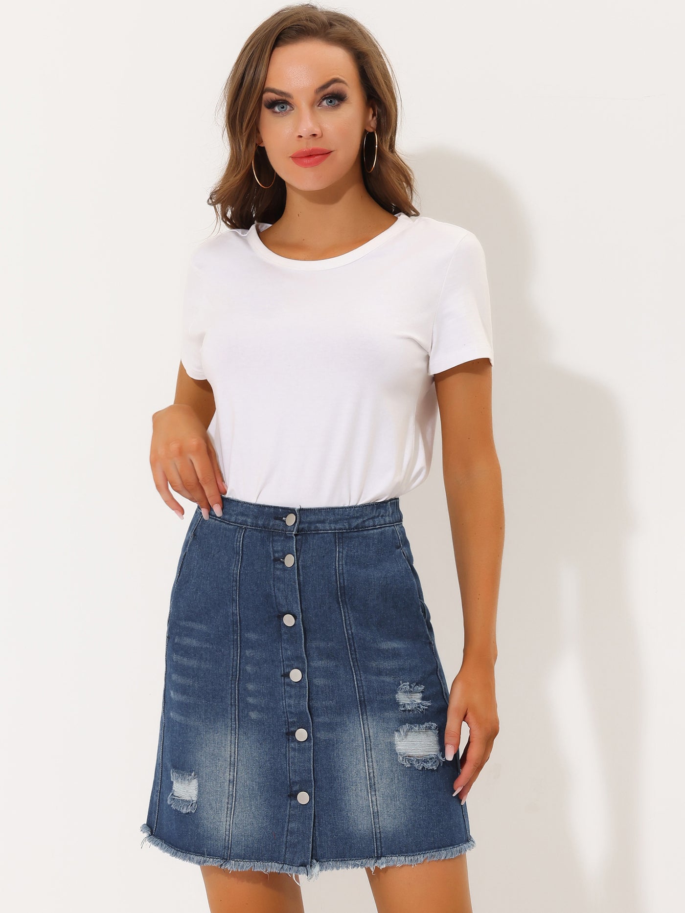 Allegra K Casual Short Button Down Jeans Skirt