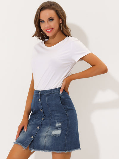 Casual Short Button Down Jeans Skirt