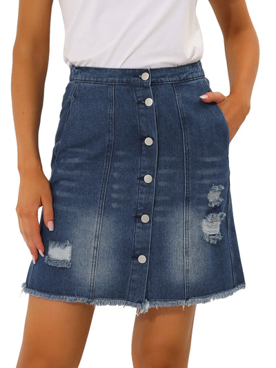 Casual Short Button Down Jeans Skirt