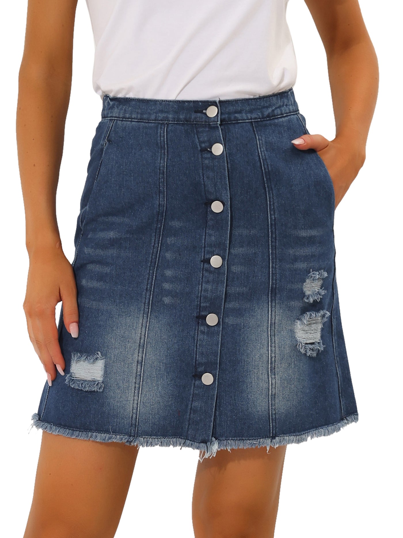 Allegra K Casual Short Button Down Jeans Skirt