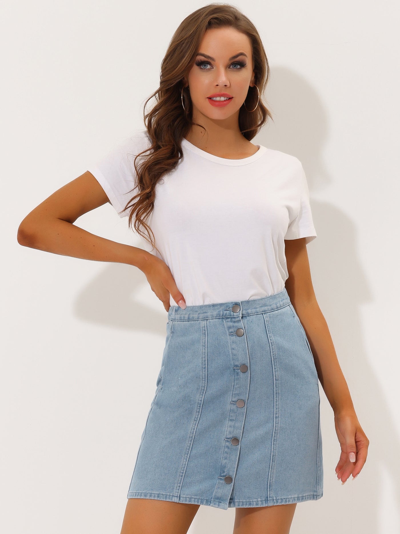 Allegra K Casual Short Button Down Jeans Skirt