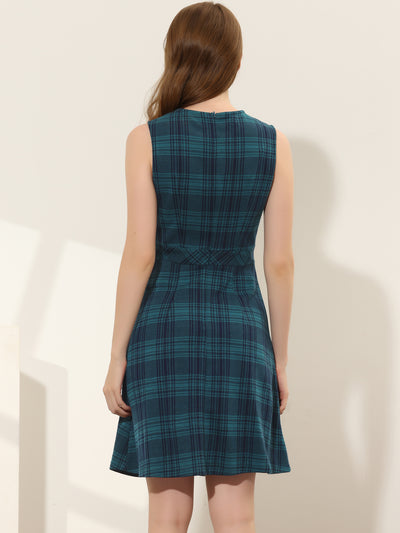 Plaid Sleeveless Fit and Flare Houndstooth Work Dress