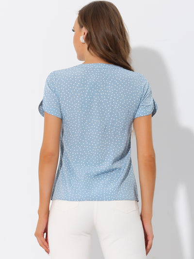 Polka Dots Print V Neck Short Sleeve Elegant Work Office Tops