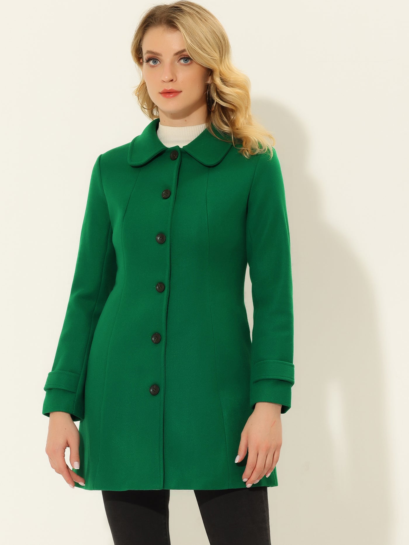 Allegra K Peter Pan Collar Single Breasted Overcoat Winter Pea Coat