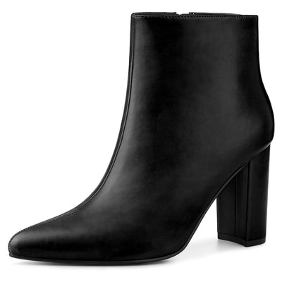 Pointed Toe Zipper Chunky High Heel Ankle Boots