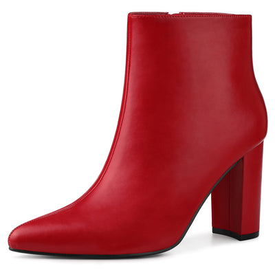 Pointed Toe Zipper Chunky High Heel Ankle Boots