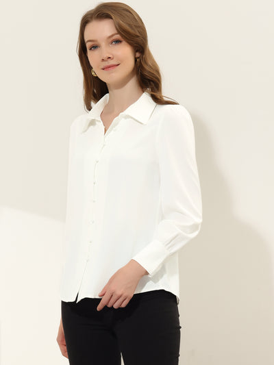 Work Office Blouse Point Collar Long Sleeve Solid Button Down Shirt