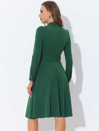 Elegant Sheath Mock Neck Flare Long Sleeve Knit Midi Dress