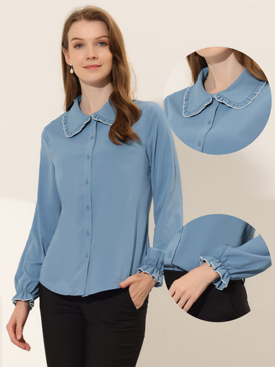 Sweet Ruffle Peter Pan Collar Long Sleeve Button Up Shirt