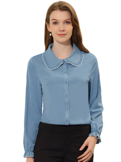 Sweet Ruffle Peter Pan Collar Long Sleeve Button Up Shirt