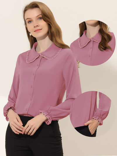 Sweet Ruffle Peter Pan Collar Long Sleeve Button Up Shirt