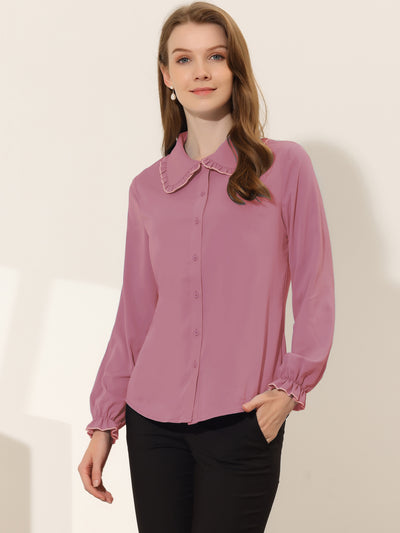 Sweet Ruffle Peter Pan Collar Long Sleeve Button Up Shirt