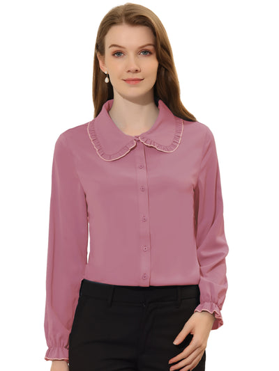 Sweet Ruffle Peter Pan Collar Long Sleeve Button Up Shirt