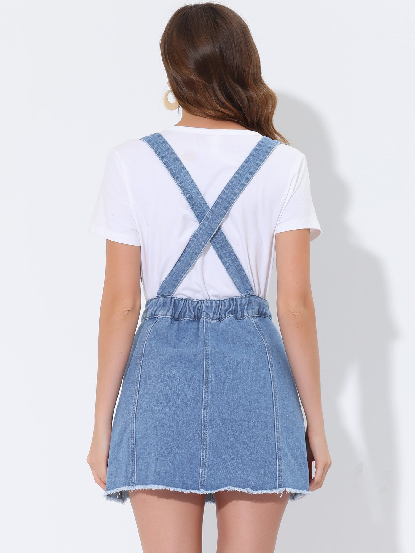 Allegra K Adjustable Strap Braces Mini Suspender Washed Overall Denim Skirt