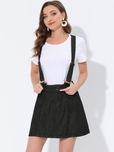 Adjustable Strap Braces Mini Suspender Washed Overall Denim Skirt