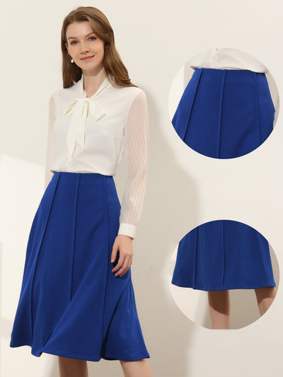 Business Casual High Waist Solid Pleated Below Knee Flared Skirt