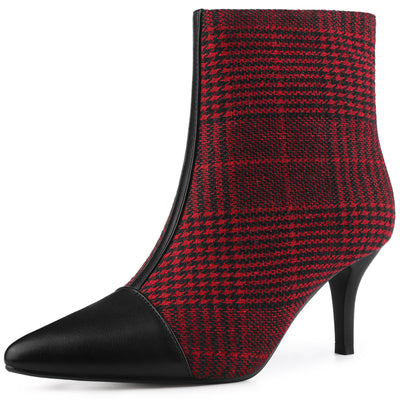 Allegra K Pointed Toe Stiletto Heel Houndstooth Ankle Booties