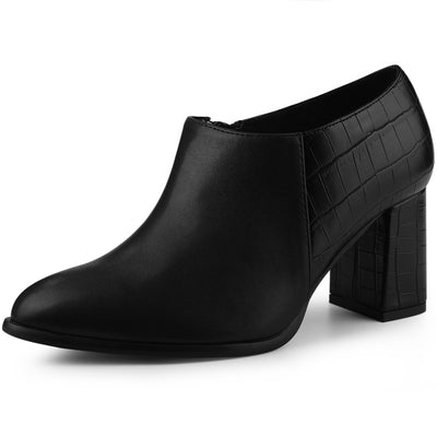 Patchwork Oxford Pointed Toe Chunky Heel Ankle Booties