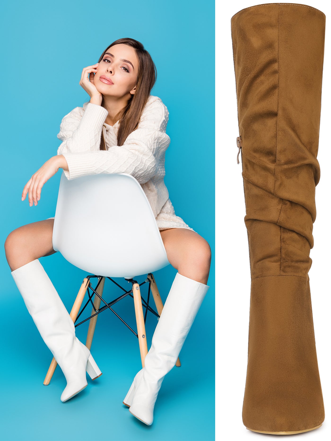 Allegra K Slouchy Pointed Toe Chunky Heel Knee High Boots
