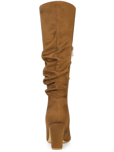 Slouchy Pointed Toe Chunky Heel Knee High Boots