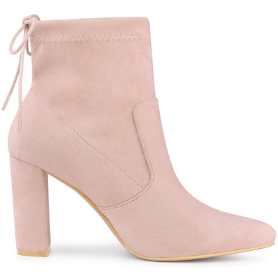 Pointed Toe Drawstring Pull On Block Heel Ankle Boots