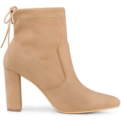 Pointed Toe Drawstring Pull On Block Heel Ankle Boots