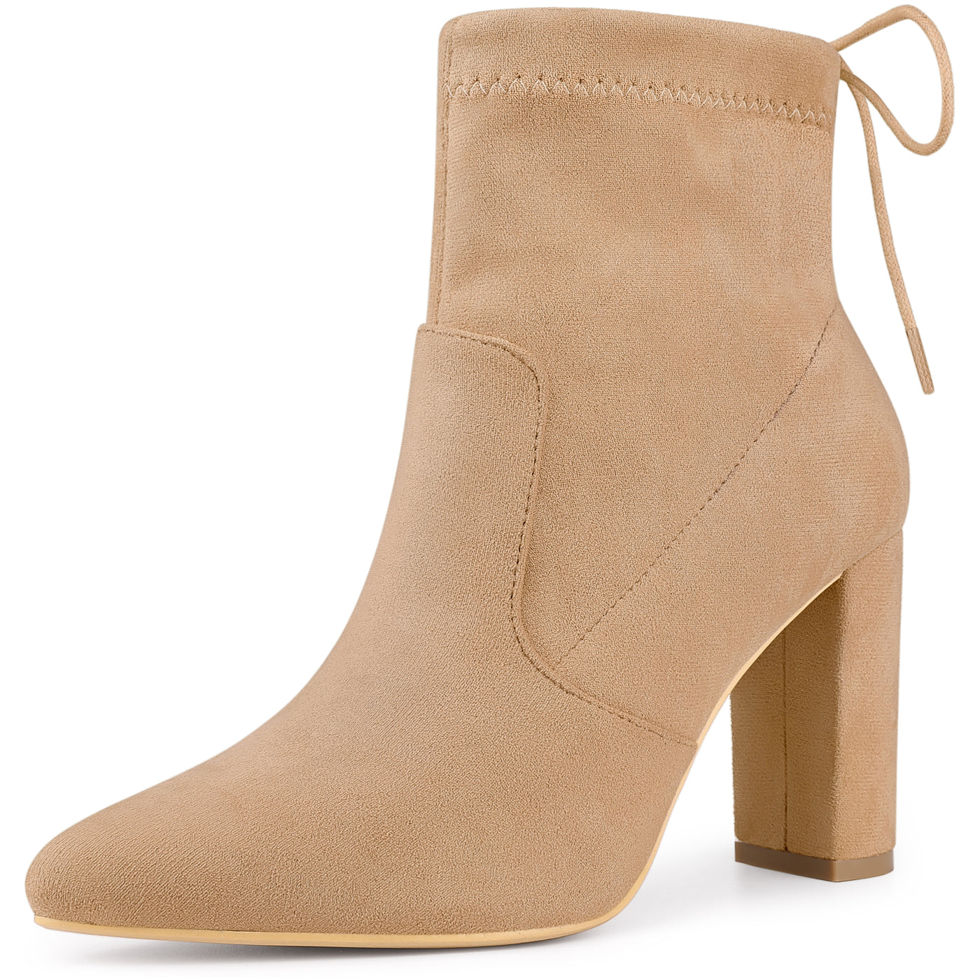 Allegra K Pointed Toe Drawstring Pull On Block Heel Ankle Boots