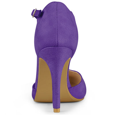 Faux Suede Round Toe Stiletto Heel T-Strap Dress Pumps