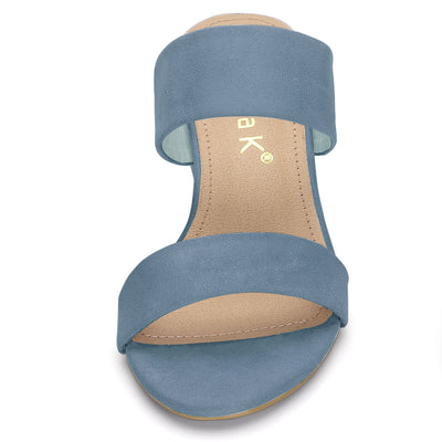 Block Heel Round Toe Dual Straps Slide Sandals