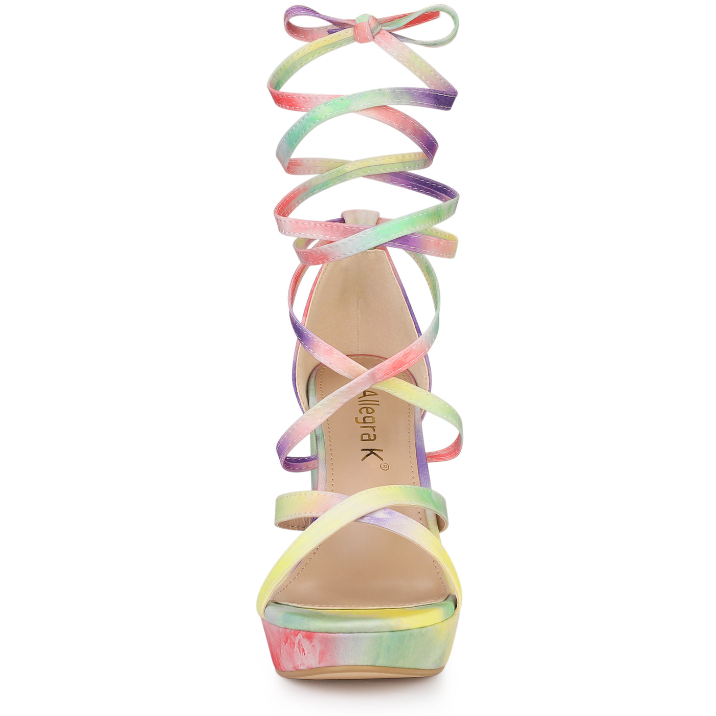 Allegra K Tie Dye Platform Chunky Heel Lace Up Sandals