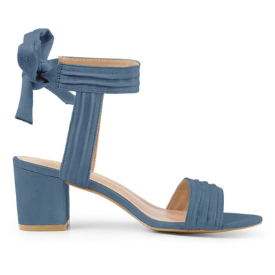 Faux Suede Open Toe Ankle Tie Back Block Heel Sandals