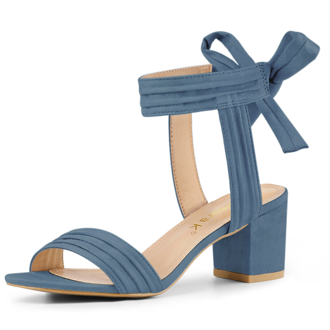 Allegra K Faux Suede Open Toe Ankle Tie Back Block Heel Sandals