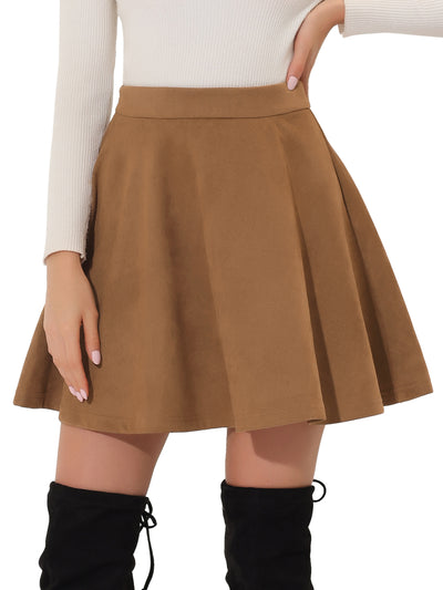 Faux Suede Basic Short Flared Casual Mini Skater Skirt