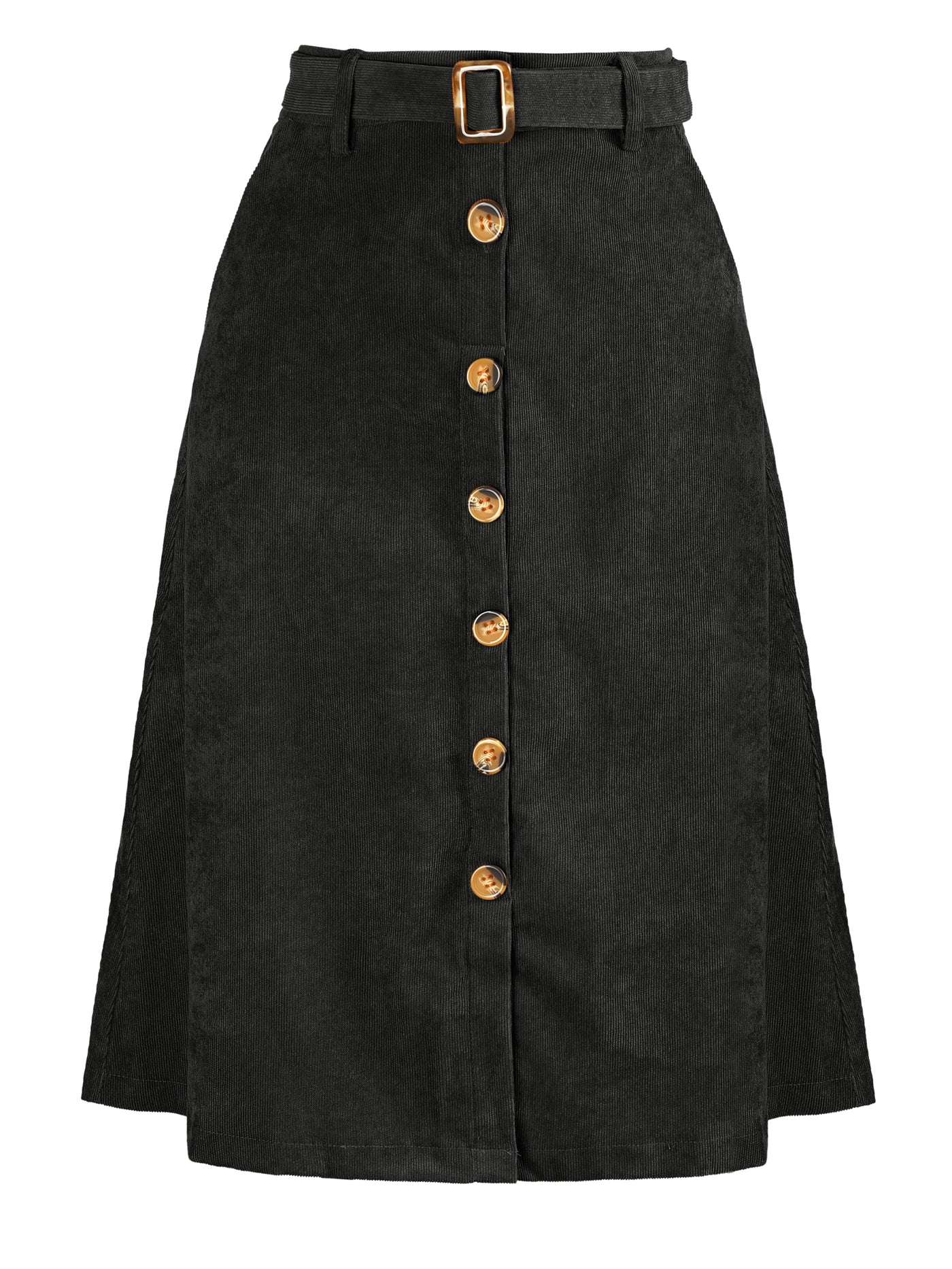 Allegra K High Waist Button Front Belted Corduroy A-Line Midi Skirt