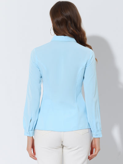 Button Up Peter Pan Collar Long Bishop Sleeve Blouse