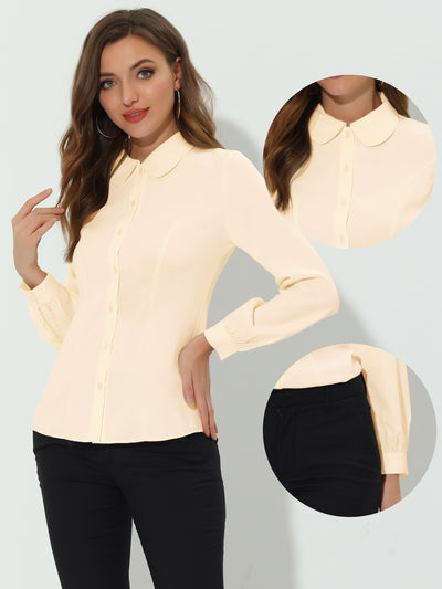 Button Up Peter Pan Collar Long Bishop Sleeve Blouse