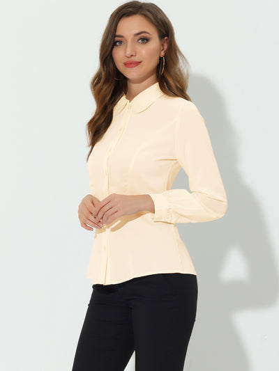 Button Up Peter Pan Collar Long Bishop Sleeve Blouse