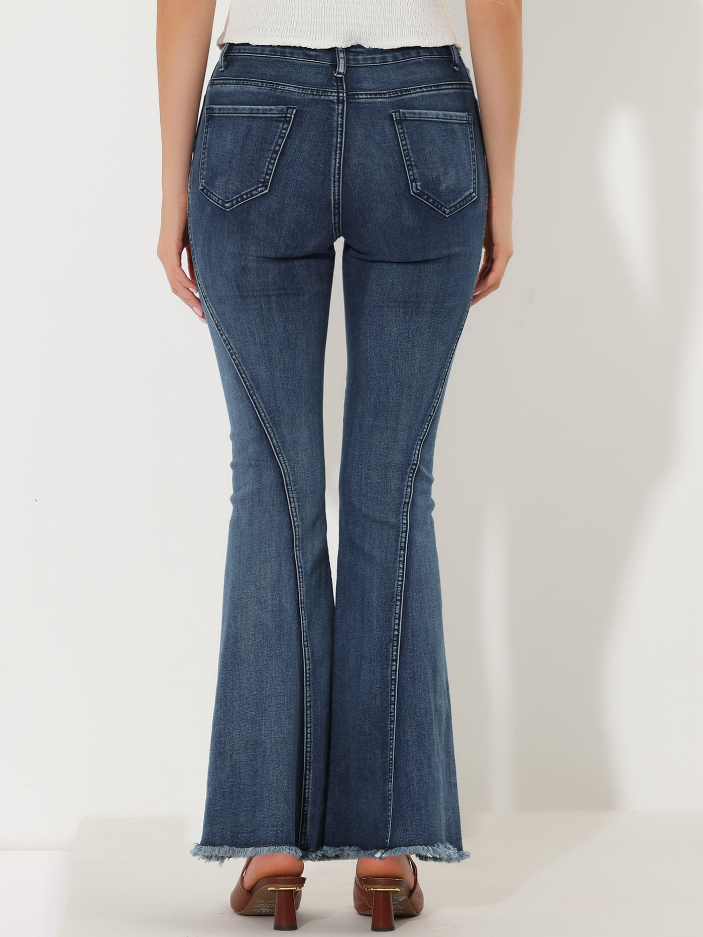 Allegra K High Waist Stretch Denim Long Bell Pants Flare Jeans