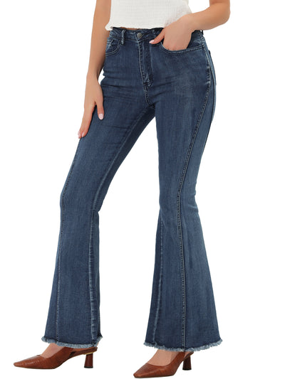 High Waist Stretch Denim Long Bell Pants Flare Jeans