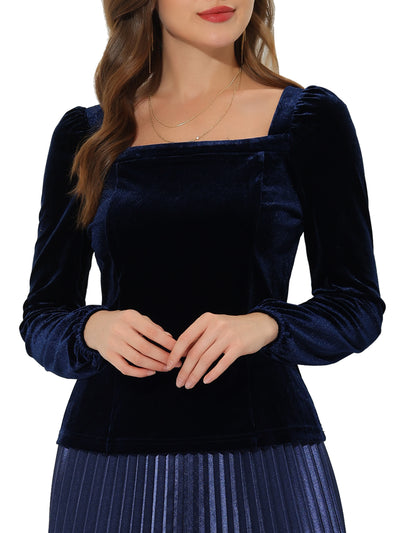 Velvet Top Long Sleeve Sexy Square Neck Shirt