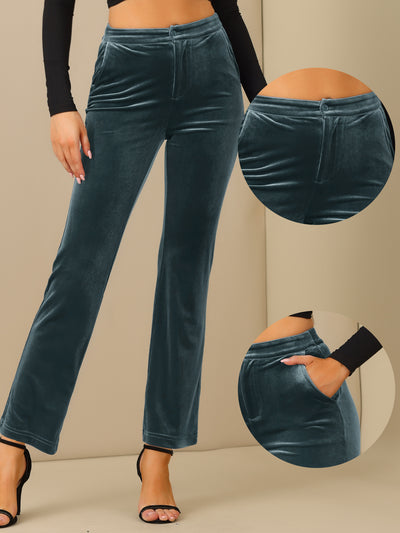 Elegant Straight Leg Velvet High Waist Ankle Pants