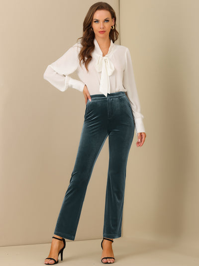 Elegant Straight Leg Velvet High Waist Ankle Pants